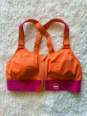 SHEFIT Ultimate Sports Bra Orange/Pink High Impact Size Medium Zip Front